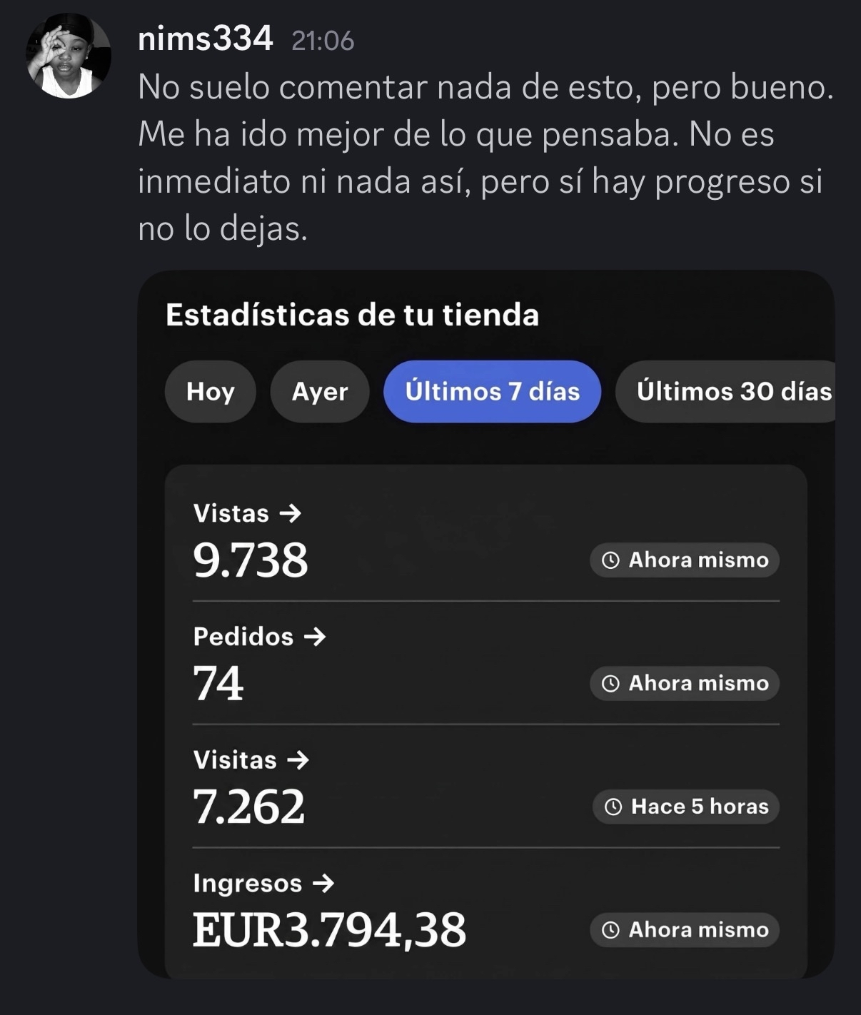 €3.794,38 · 74 pedidos · nims334